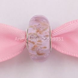 Andy Jewel 925 Sterling Silver kralen Handgemaakte lampwerk Pink Glitter Murano Glass Charms past Europese pandora -stijl sieraden armbanden ketting Murano 91670