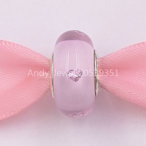 Andy Jewel 925 sterling zilveren kralen handgemaakte lampwork roze hart Murano charme bedels past Europese Pandora stijl sieraden armbanden ketting 791632PCZ