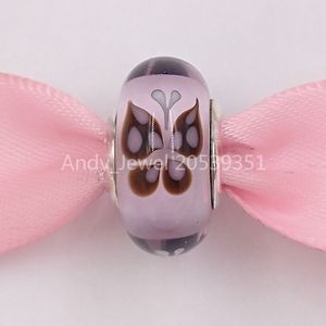 Andy Jewel Cuentas de plata de ley 925 hechas a mano con diseño de mariposa rosa y besos de Murano, se adapta a pulseras de joyería de estilo Pandora europeo, collar de Muran