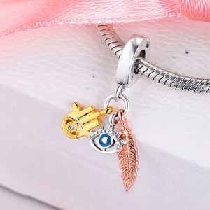 Autêntico 925 Sterling Silver Beads Prata Hamsa All-seeing Eye Pena Espiritualidade Dangle Charms Fit Pandora Estilo Jóias Pulseiras Colar DIY 768785C01