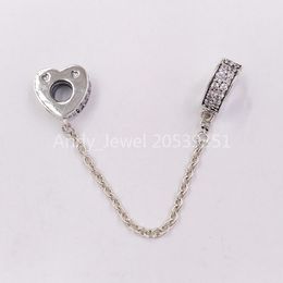Andy Jewel Authentic 925 Sterling Silver Beads Sparkling Bogen of Love Safety Chain Charms Past Cits European Pandora Style Jewelry armbanden ketting 7971