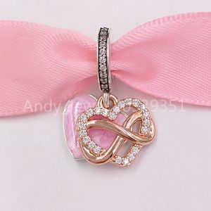 Andy Jewel Auténticos 925 Granos de plata esterlina Sparkling Infinity Heart Dangle Charm Charms Se adapta al estilo europeo de Pandora Pulseras de joyería Collar 78