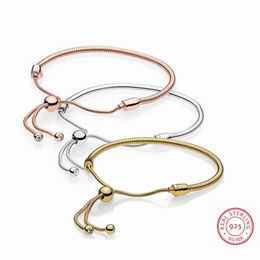 Authentiek 925 Sterling Silver Bracelet Classic Snake Bone verstelbare armband voor vrouwen goud / roségouden kleur pulseira