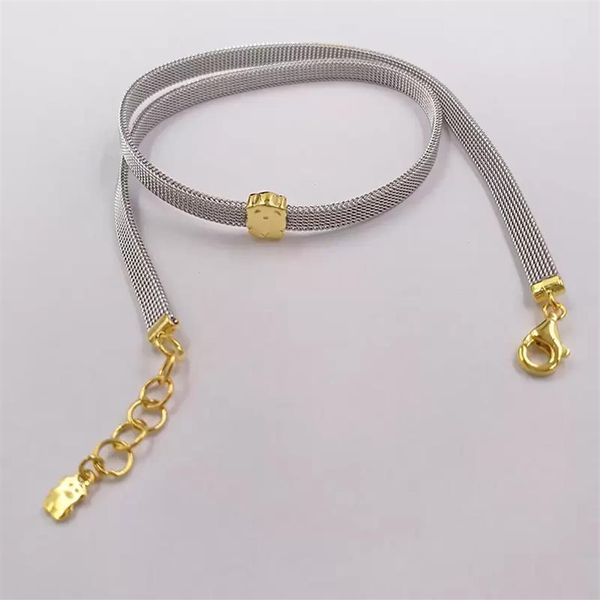 Auténtico collar de cadena de plata de ley 925, collares con iconos de oro y acero, se adapta al regalo de estilo de joyería de oso europeo 613102020335h