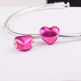 Auténtica plata de ley 925 Charm Metallic Pink Purple Red Heart Charms fit Pandora Style beads para pulsera DIY que hace la joyería 799291C02 799291C01 799291C03