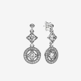Authentieke 925 sterling zilveren CZ diamant schijf hanger Dangle oorbel vrouwen bruiloft cadeau met originele doos voor pandora oorknopjes