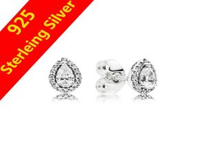 Authentique 925 Sterling Silver CZ Diamond Tear Drops Boucle d'oreille Femmes Cadeau Bijoux pour Radiant Teardrops Stud Boucles d'oreilles Boîte d'origine Set9984198