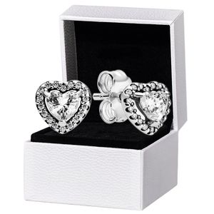 Auténtica plata de ley 925 Elevated Heart Stud Pendientes Caja de venta al por menor original para Pandora Rose gold Women Girls Love Earring set