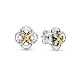 Auténtica flor de plata esterlina 925 con aretes chapados en oro de 14 k de lujo para mujeres, niñas, aretes de regalo, joyería de moda Pandora Brincos 299349C00