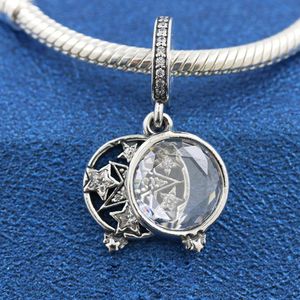 Auténtica Plata de Ley 925 de Metal con estrella magnificada, colgante doble, abalorio con Cz, compatible con pulseras de joyería de estilo Pandora europeo