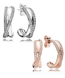 Authentieke 925 Sterling Silver Hook Earring met originele doos Fit Pandora Jewelry Rose Gold Stud Women Wedding Gift Earring1296628
