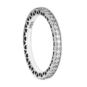 Authentique 925 bague en argent Sterling coeurs d'amour empilables avec des anneaux de cristal pour les femmes bijoux de cadeau de fête de mariage