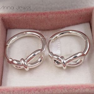Auténtica plata de ley 925 Pandora Infinity Knot Hoop Stud Pendientes de lujo para mujeres, hombres, niñas, regalo de cumpleaños del día de San Valentín 298889C00