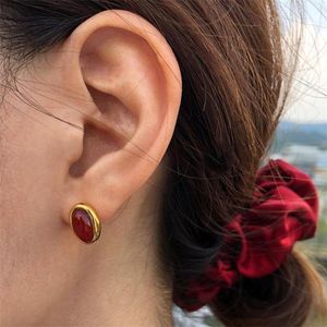Authentique 925 argent Sterling rouge Agate boucle d'oreille Simple mignon géométrique ovale Mini boucles d'oreilles cadeaux de fête de mariage