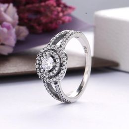 Authentieke 925 Sterling Silver Ring Sparkling Double Halo Rings For Women Wedding Engagement Ring Fine Jewelry Bague Groothandel 199408c01