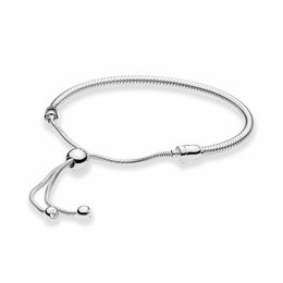 Authentique 925 Sterling Silver Snake Chain Slider Bracelet Womens Party Jewelry avec coffret d'origine pour bracelets Pandora Charms