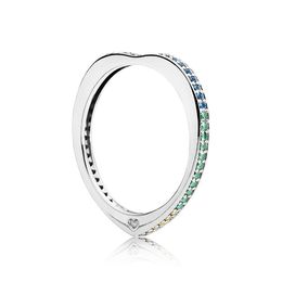 Authentique 925 Sterling Silver Sparkling Arcs Love Rings Set Coffret cadeau original pour Pandora Rainbow CZ Diamond Bague de créateur de luxe