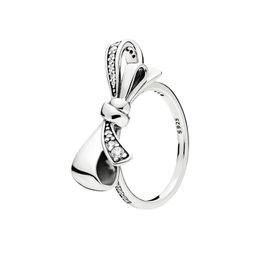 Authentique 925 Sterling Silver Sparkling Bow Ring Cute Women Girls Gift Coffret original pour pandora bowknot Rings