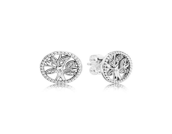 Authentique 925 argent sterling scintillant d'arbre généalogique étalon de boucle d'oreilles femmes Bijoux de créateurs de filles avec boîte de détail originale pour boucles d'oreilles8424695