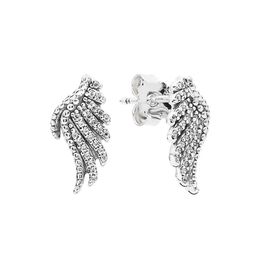Authentieke 925 sterling zilveren sprankelende veren oorknopjes met originele doos voor Pandora dames meisjes partij sieraden CZ diamanten oorbellen set
