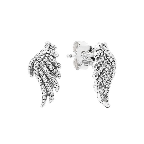 Authentique boucle d'oreille en argent sterling 925 avec plume scintillante avec boîte de vente au détail d'origine pour Pandora femmes filles bijoux de fête ensemble de boucles d'oreilles en diamant CZ