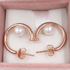 Studs Contemporary Pearls Hoop oorbellen Pandora Rose Freshwater Gekweekt Pearl Authentiek 925 Sterling Silver Pasts European Pandora Style Andy Jewel 287528P