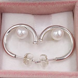 Boucles d'oreilles créoles en perles contemporaines en argent sterling 925 authentique perle de culture d'eau douce adaptée aux bijoux à clous de style Pandora européen Andy Jewel 297528P