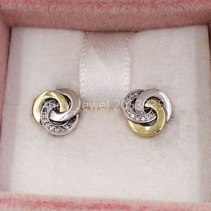 Andy Jewel Auténticos aretes de plata de ley 925 con círculos entrelazados, se adapta a la joyería europea de estilo Pandora 290741CZ