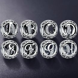 Authentique 925 Sterling Silver Vintage Clear Letter Bead Charms Fit Original Pandora Femmes Charm Bracelets Silver Jewelry272J