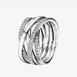 Authentieke 925 Sterling Zilveren Trouwring Vrouwen CZ diamanten Sieraden Fonkelende Gepolijste Lijnen Ringen met Originele box246B