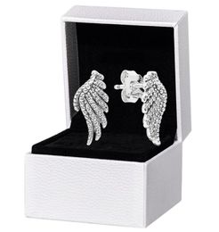 Authentiek 925 Sterling Silver Wing Stud Earring Originele doos voor CZ Diamond Feather oorbellen Women Gift Sieraden Set8325095
