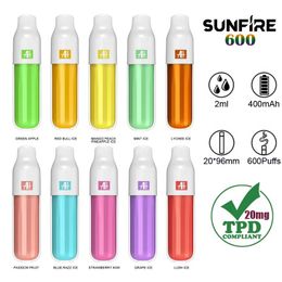 Authentique Aierbota Sunfire 600 Puffs Puffs Vape TPD enregistrée 10 saveurs de la vapeur de vapeur