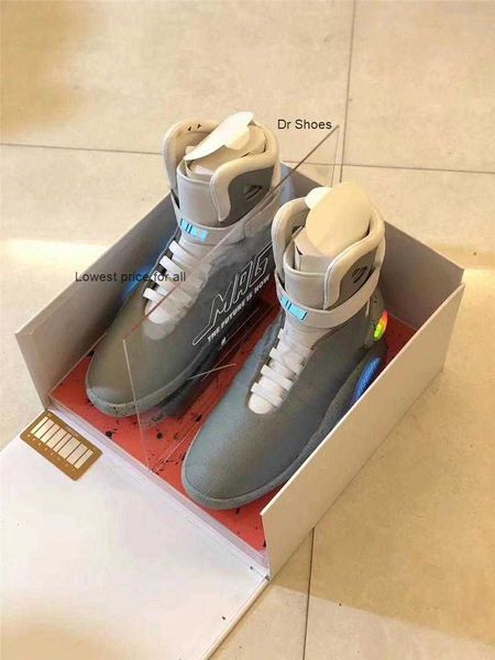 Authentiques baskets Air Mag Les mags air de Marty Mcfly Retour vers le futur Chaussures Glow in Dark Grey Led Lighting Up Black Red Boots With Box