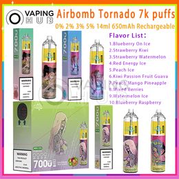 Authentieke Airbomb Tornado 7000 Bladerdeeg E-sigaretten 14ml Voorgevulde Pod 650mAh Batterij 0% 2% 3% 5% 7K Rookwolken Vapes Kit