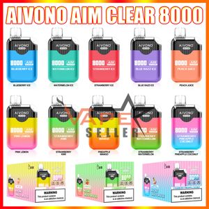 Authentique AIVONO AIM CLEAR 8000 Puffs Bar Flex XXL Vape Pod jetable E Cigarette avec 18 ml rechargeable 650 mAh Batterie Elctric Hookah BOU Pen European Free Ship