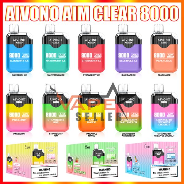 Authentique AIVONO AIM CLEAR 8000 Puffs Bar Flex XXL Vape Pod jetable E Cigarette avec 18 ml rechargeable 650 mAh Batterie Elctric Hookah BOU Pen European Free Ship