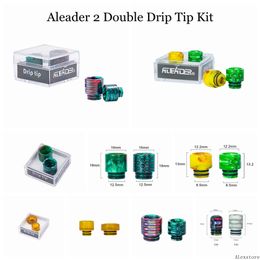 Authentique Aleader 2 Double Drip tip Kit Résine Époxy PEI Ensemble Large Alésage 810 510 Fil Cobra Grille Embouchure Avec Emballage Acrylique