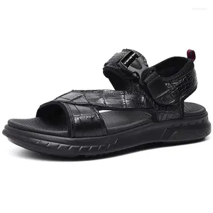 Authentieke alligator leer echte sandalen klassieke zwarte heren casual haaklus echte exotische krokodil huid mannelijke zomer flats 65635