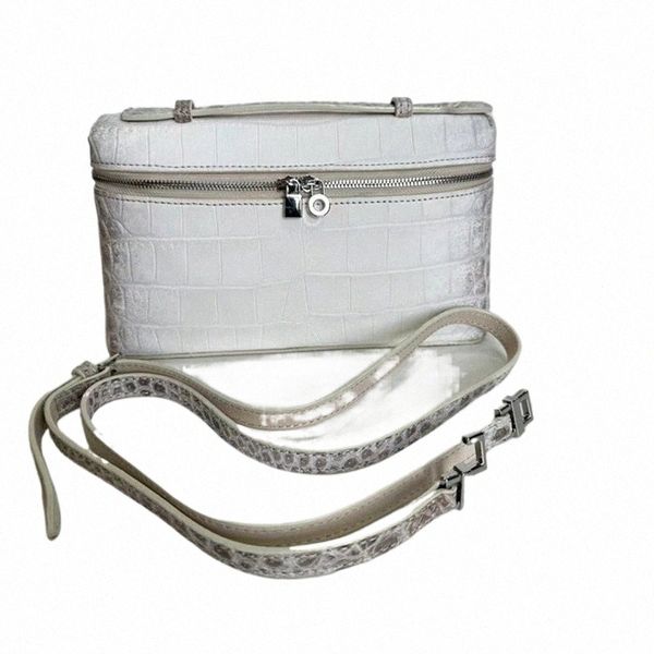 Authentique Alligator Cuir Femmes Petit Oreiller Sac à main Femme Blanc Sac à main Véritable peau de crocodile Lady Sac à bandoulière unique 654j #