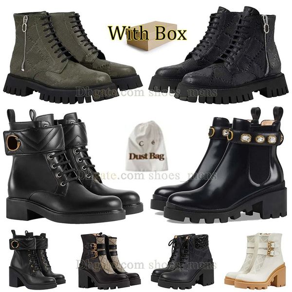 Botas de tobillo auténticas Botas Martin para mujer de tacón alto Botas con cordones Suela de goma Bota de desierto Bota de nieve Zapato Oxford Botas de cuero con cremallera Tacón de plataforma Bota de combate con caja