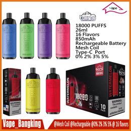 Authentique Bang 18000 Puffs 18K Jetable Vape Pen Mesh Coil Shisha Bar Style Détachable E Cigarette Réglable Airflow Pod Dispositif vs Al Fakher Big Cloud