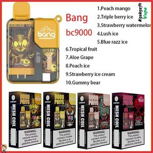 Authentic Bang Box BC 9000 Puffs Disposable Vape Bang Box Rechargeable E Cigarettes 9k Mesh Coil RGB LUMIÈRES 12 FLAVORS 14ML E-Equide en stock