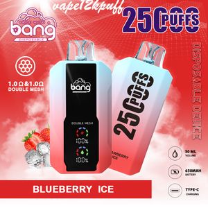 Authentieke knal Box Puff25k 25000Puff Wegeldbare elektronische sigaretten Puff25000 Netwerkkabelspoel Oplaadbaar 650 mAh Smart display 0% 2% 3% 5% 12 FLAVORS Double Mesh