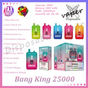 Authentic Bang King 25000 Puffle jetable E Bobine de cigarette E 46 ML POD PREFILET POD 650mAh Batterie rechargeable 0% 2% 3% 5% 10 FLAVOR