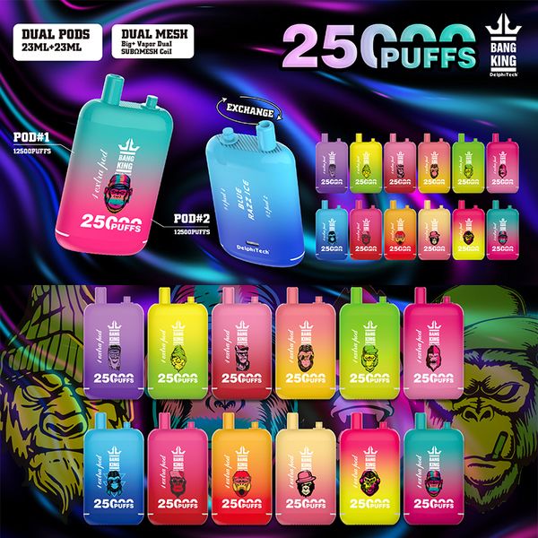 Authentique Bang King 25k Vape Box Cigarettes électroniques jetables 25000 bouffées Double Pods 46 ml Pré-rempli Pod Vapeur Jus Batterie rechargeable Double bobine de maille