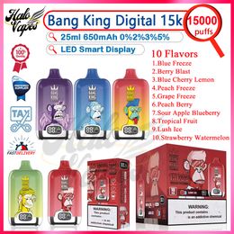 Authentique Bang King Digital 15000 Puff Vape Pen jetable 0% 2% 3% 5% Force 25ml Pod Vaper 650mAh Batterie rechargeable Mesh Coil Puffs 15k E Cigarette Smart Display