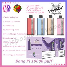 Authentieke Bang PI 10000 Puff wegwerp vape-pen 15 ml voorgevulde pod mesh-spoel 500 mAh oplaadbare batterij 0% 2% 3% 5% verdamper 10k E-sigaret 10 smaken op voorraad