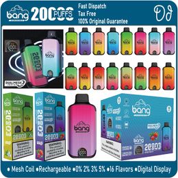 Authentique Bang Smart Screen Puff 20000 Bobine à double maille Vapes jetables Barre de boîte 20K Puffs E Cigarettes Vaper rechargeable 0% 2% 3% 5% 16 saveurs