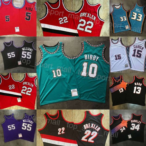 Maillots de basket-ball rétro authentiques Jason Williams 55 Michael Mike Bibby 10 Grant Hill 33 Clyde Drexler 22 Jason Kidd 5 Vince Carter 15 Steve Nash 13 Charles Barkley 34