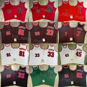 Authentieke basketbal Vintage Scottie Pippen Jersey 33 Throwback Dennis Rodman 91 Toni Kukoc 7 Derrick Rose 1 Retro Streep Zwart Rood Wit Groen Team gestikte kleur